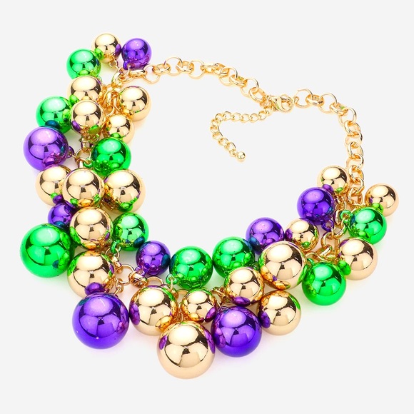 Mardi Gras Chunky Metal Ball Statement Necklace - Picture 2 of 2